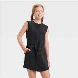 NWT Girls All In Motion Airy Sleek Dress XS 4/5 Black Athleisure Tennis Golf